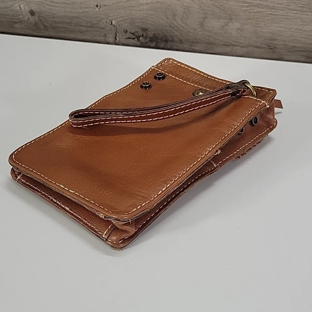 Patricia Nash Brown Leather Phone Pouch Wristlet Clutch Bag